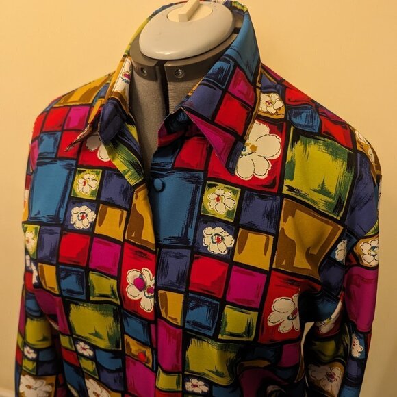 VINTAGE Jordan Blouse black pink blue white size Large EUC - Picture 2 of 7